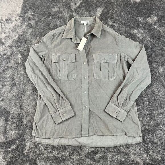 James Perse Corduroy Button Up Shirt Gray Women's 1 Pinwale Pocket $185 NWT - Picture 1 of 9